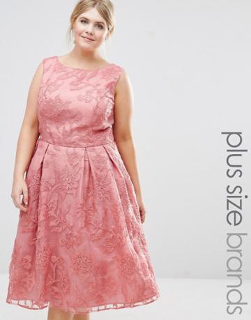 Chi Chi London Plus Lace Midi Prom Dress - Pink