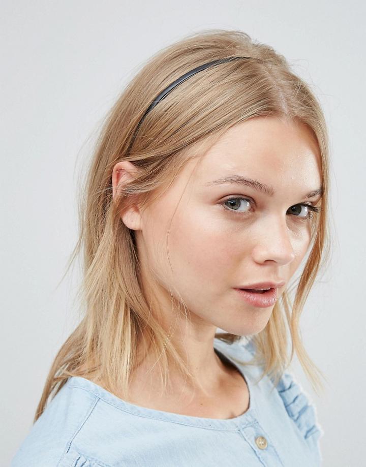 Orelia Slim Leather Headband - Black