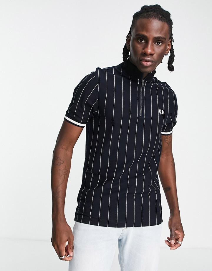 Fred Perry Fine Stripe Polo Shirt In Black