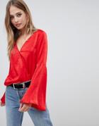 Vila Fluted Sleeve Top - Red