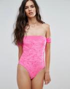 Missguided Velvet Bardot Swimsuit - Pink
