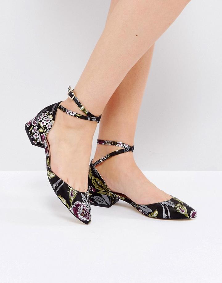 London Rebel Block Heeled Shoe With Ankle Strap - Black