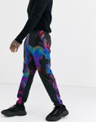 Asos Design Tapered Cargo Pants With Toggles With Abstract Print-black