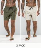 Asos Design 2 Pack Swim Shorts 2 Pack In Khaki & Stone Mid Length Save-multi