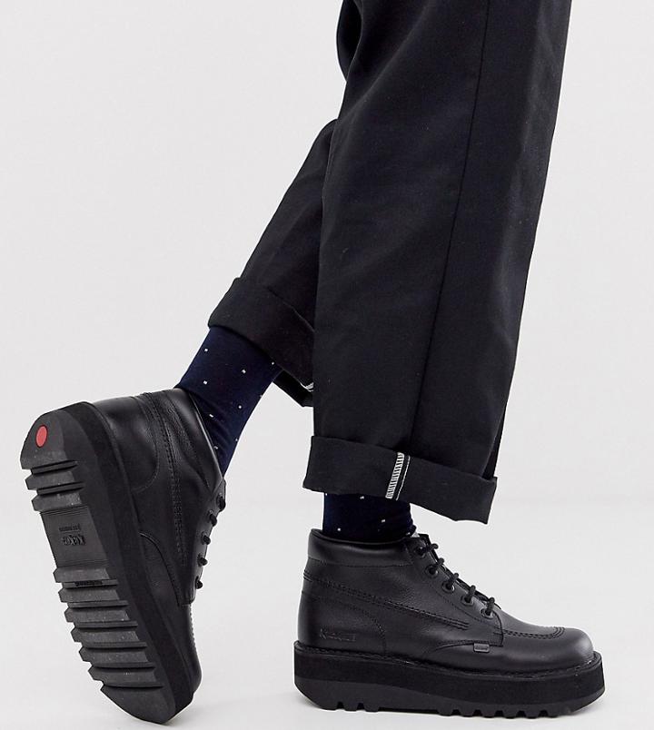 Kickers Hi Stack Platform Boots In Black Leather-blue
