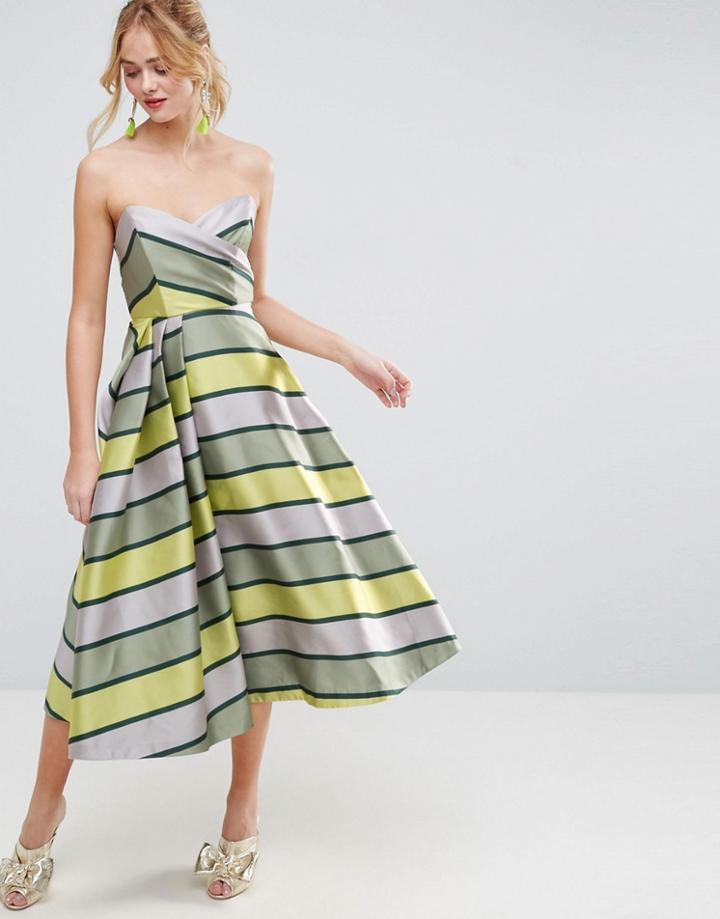 Asos Salon Bandeau Stripe Midi Prom Dress - Multi