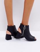 Truffle Collection Kitten Heel Peep Toe Zip Shoe Boot - Black