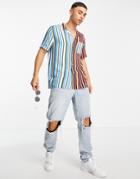 Topman Short Sleeve Spliced Stripe Shirt In Multi
