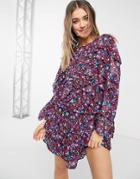 Influence Frill Detail Mini Dress In Ditsy Floral Print-multi
