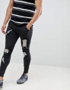 Siksilk Skinny Fit Distressed Jeans In Black - Black