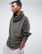 Asos Oversized Cowl Neck Sweatshirt In Towelling - Green