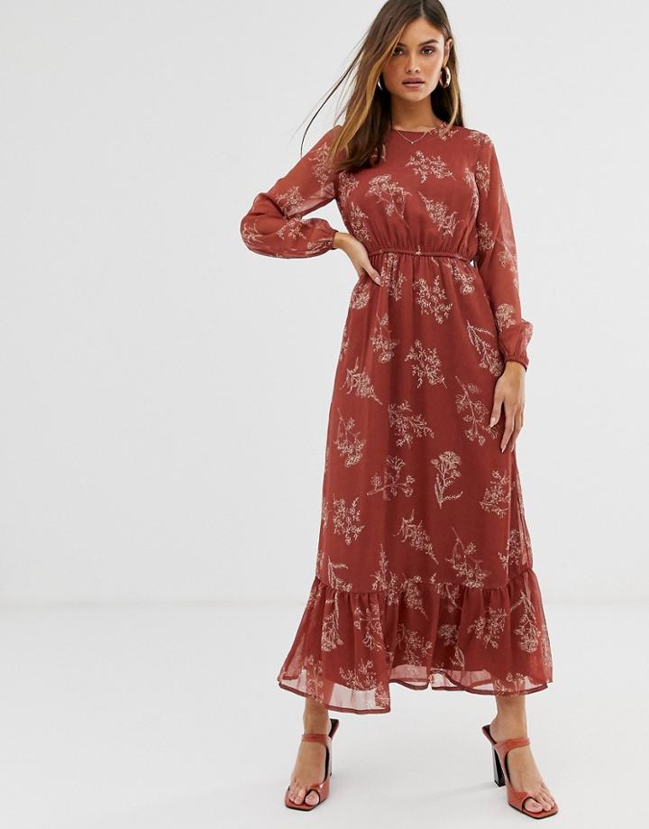 Y.a.s Floral Prairie Midi Dress With Ruffle Hem-multi