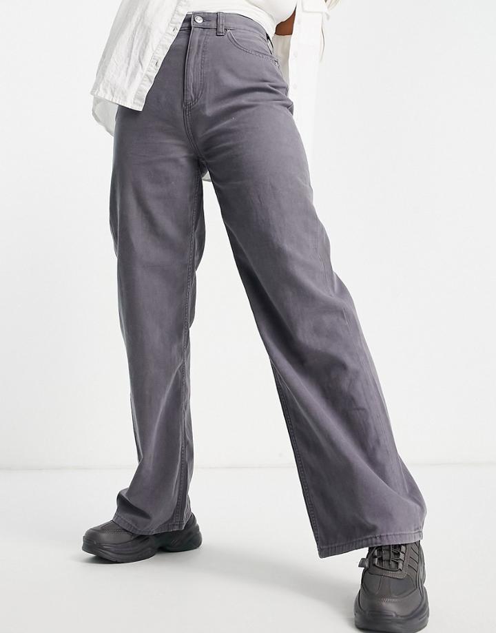 Asos Design Wide Leg Dad Pants In Washed Gray