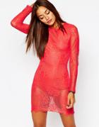 Missguided Lace Overlay Body-conscious Dress - Red
