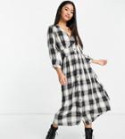 Stradivarius Long Sleeve Midi Dress In Winter Check-multi