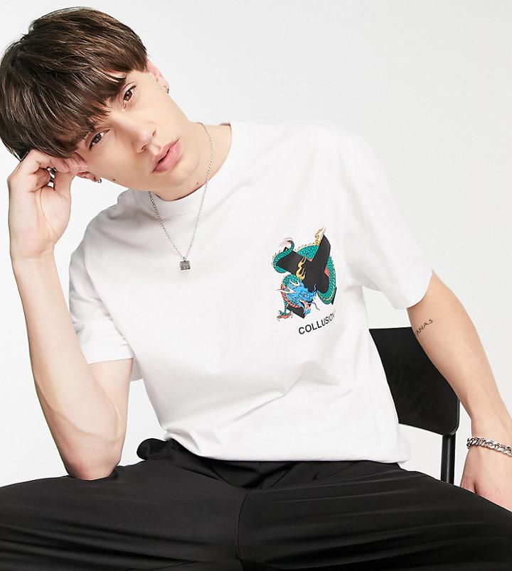 Collusion Logo X Dragon Print T-shirt In White