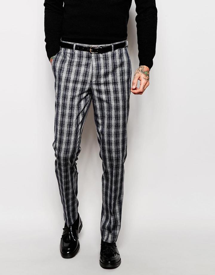 Asos Slim Suit Pants In Check - Black