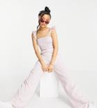 Urban Threads Petite Frill Sleeve Stripe Jumpsuit In Lilac-purple