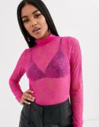 Asos Design Lace Turtleneck Body In Pink