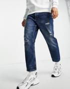 Only & Sons Carrot Cropped Jeans With Rips In Mid Blue-blues