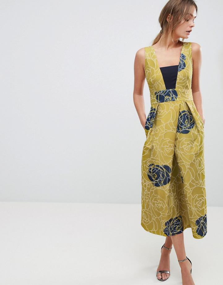 Closet Gold Pleated Dress - Multi