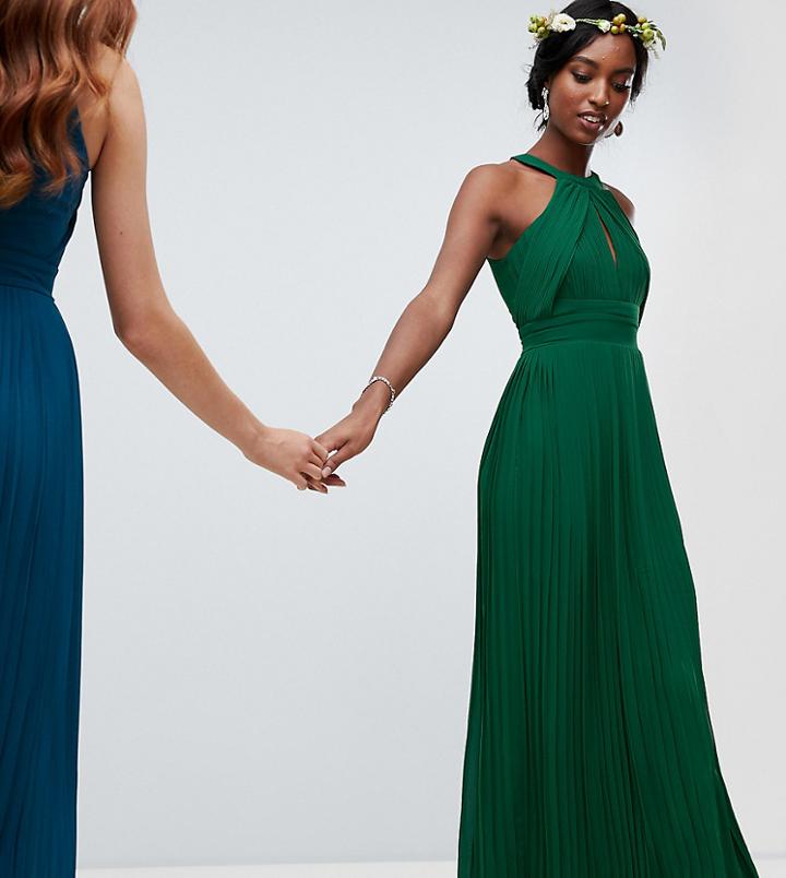 Tfnc Tall Pleated Bridesmaids Maxi Dress In Forest Green
