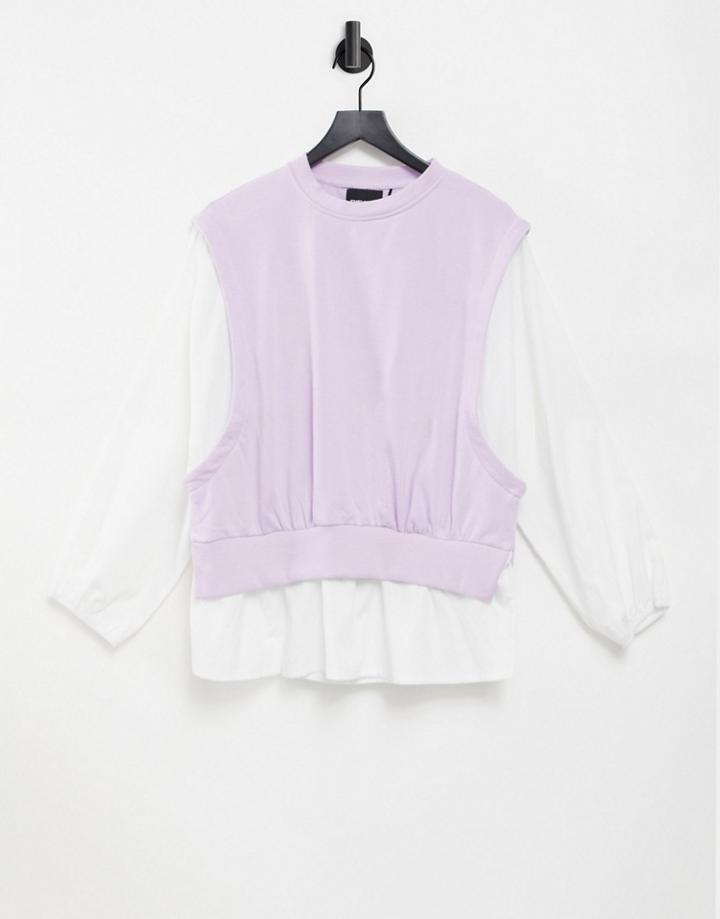 Pieces 2-in-1 Shirt And Knit Vest In Lilac-purple