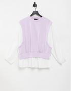 Pieces 2-in-1 Shirt And Knit Vest In Lilac-purple