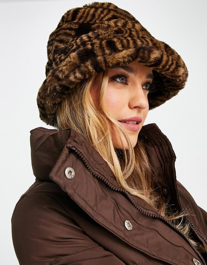 Asos Design Roll Back Bucket Hat In Monogram Print-multi