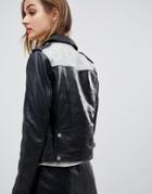 Muubaa Crackle Leather Biker Jacket With Contrast Back - Black