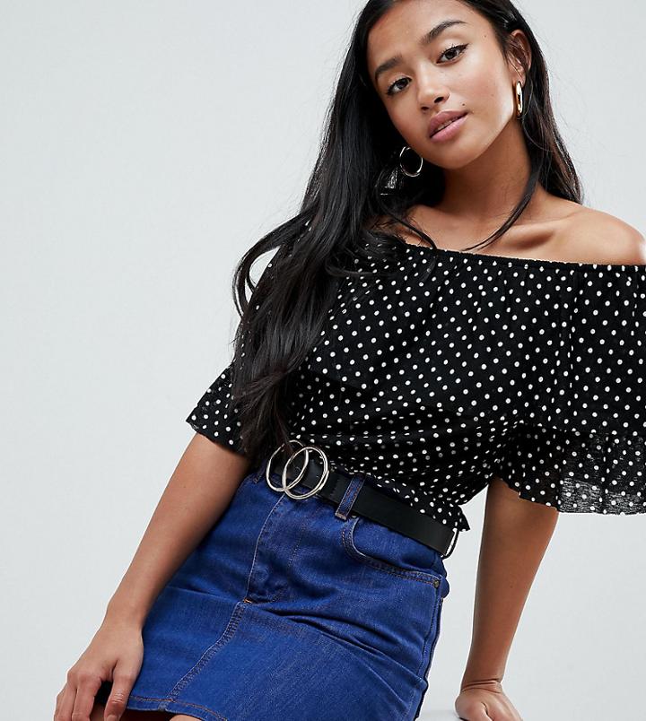 Asos Design Petite Off Shoulder Top In Polka Dot - Multi