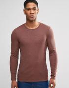 Asos Rib Extreme Muscle Long Sleeve T-shirt In Red - Brown
