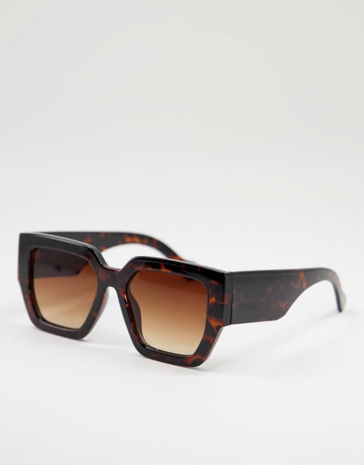 Monki Carla Oversized Square Sunglasses In Brown Tortoiseshell