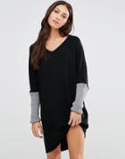 Traffic People Joe Sweater Dress With Contrast Sleeves - Black