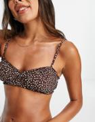 & Other Stories Recycled Polyester Frill Edge Bikini Top In Brown Spot Print
