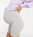 Asos Design Maternity Over The Bump Cotton Legging Short In Gray Heather-grey