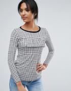 Daisy Street Gingham T-shirt With Ruffle Front - Black