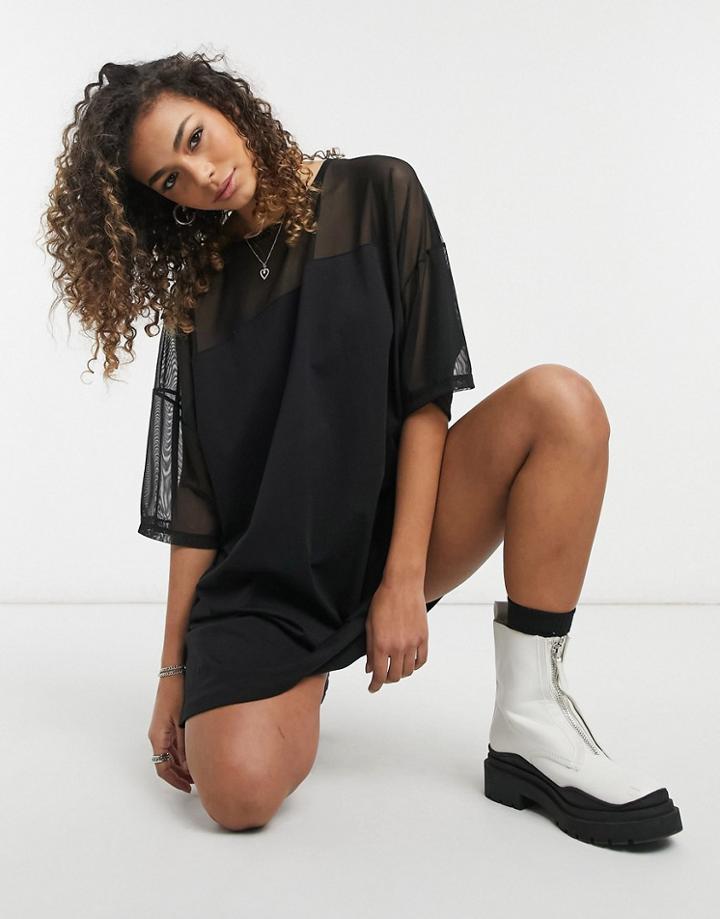 Asos Design Short Sleeve Mesh Mix T-shirt Dress In Black