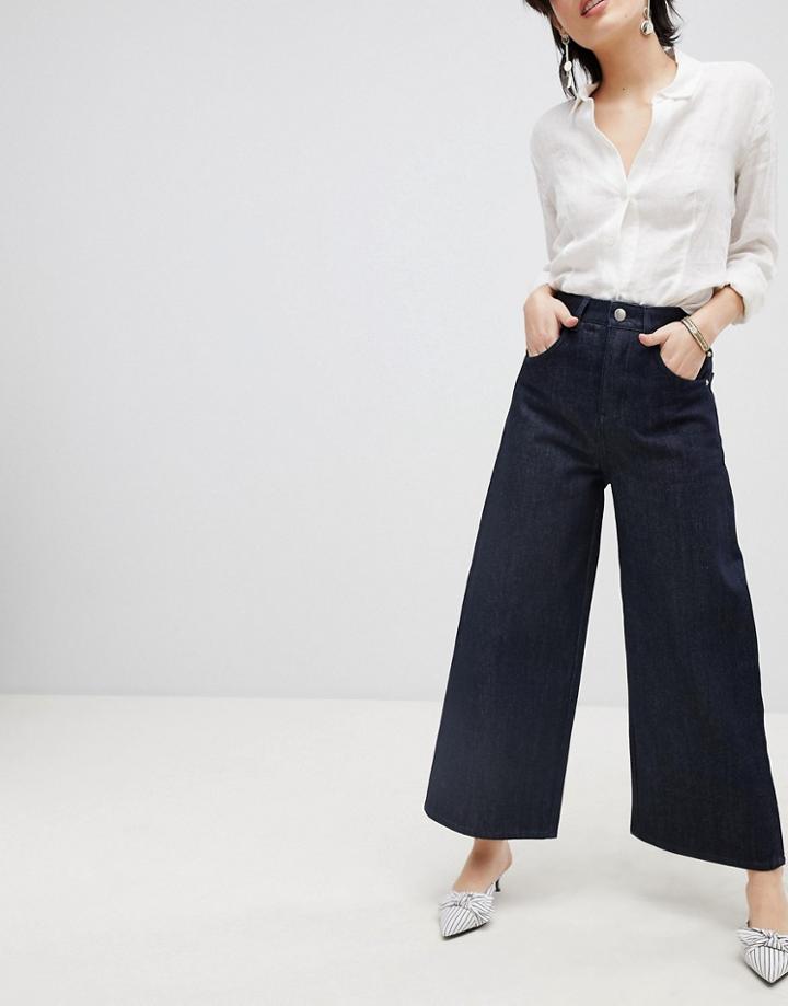 Asos Design Premium Wide Leg Jeans In Clean Indigo - Blue