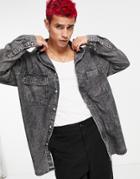 Asos Design 90s Oversized Acid Wash Denim Shirt In Black-grey