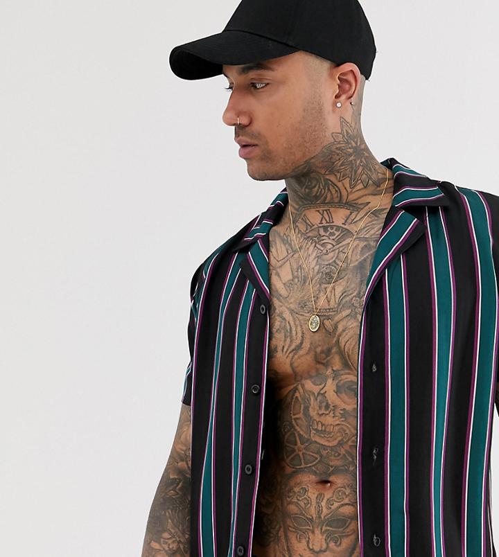 Mauvais Revere Shirt In Blue Stripe Two-piece - Black