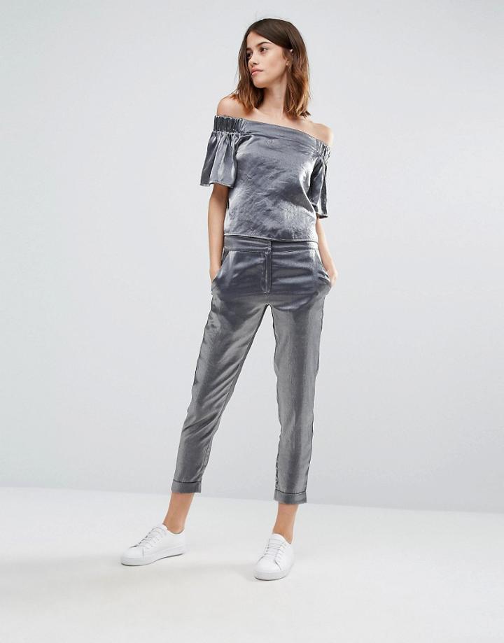 Vero Moda Slim Crop Satin Pants - Silver