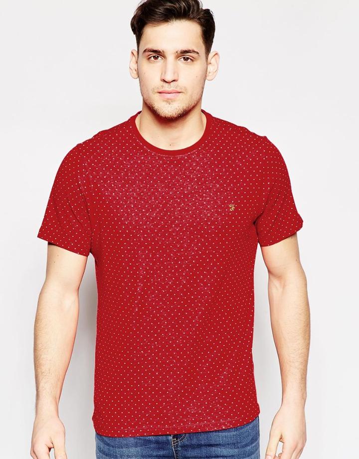 Farah T-shirt With Dobby Dot Slim Fit - Red