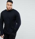 Religion Plus Long Sleeve T-shirt With Curved Hem And Double Neck - Black
