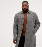 Asos Design Plus Wool Mix Overcoat In Black Texture - Gray