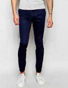 Noak Cotton Pants In Super Skinny Fit With Cuffed Hem - Navy