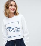 Reclaimed Vintage Inspired Long Sleeve Sweat In White With Art Print - Black