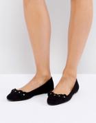 London Rebel Flower Trim Slipper Shoes - Black