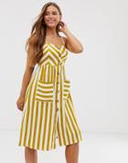 Qed London Button Through Midi Dress In Stripe - Multi
