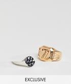 Reclaimed Vintage Inspired Lucky 7 Ring In 2 Pack Exclusive To Asos - Gold